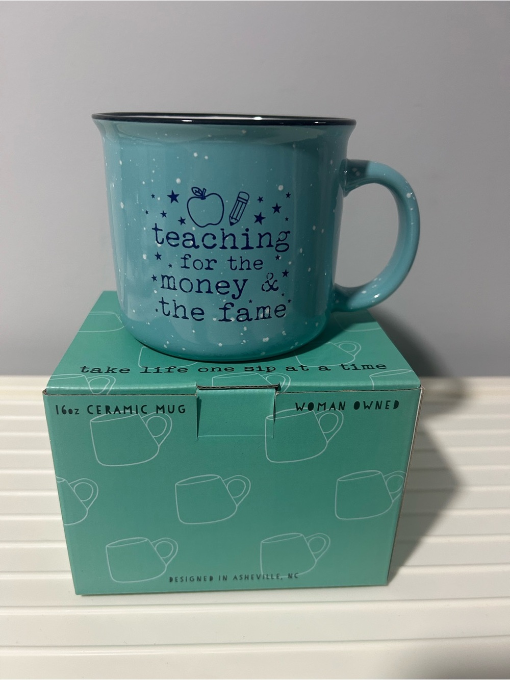 NEW “teaching for the money & the fame” Teal Ceramic 16oz Mug